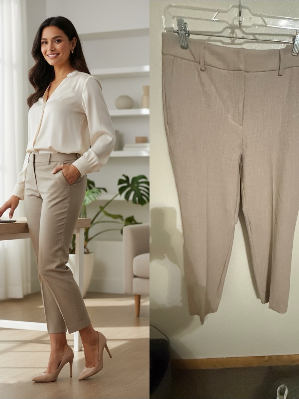 Maison d’Amélie Paris Size 6 Beige Taupe Slim Ankle Pants Stretch Trousers